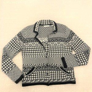 COLD WATER CREEK Black White Nordic Wool button Sweater